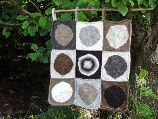 My wool wall hanging made from Pop Blanket squares 